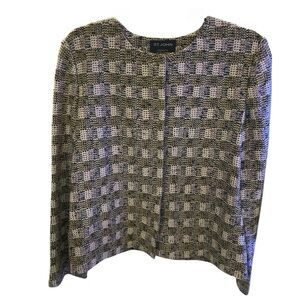 St. John Collection Tweed Knit Jacket Black White Gold Check Size 6